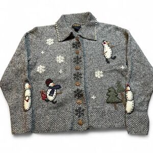 Woolrich Charcoal Cardigan with Festive Design